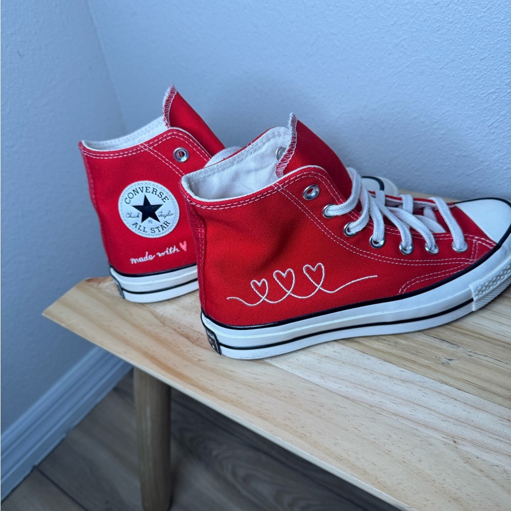 Converse 70’s Red High-Tops with Heart Accents